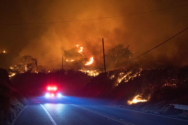 Wildfire burns along Highway 1 near Big Sur, California, January 21st, 2022